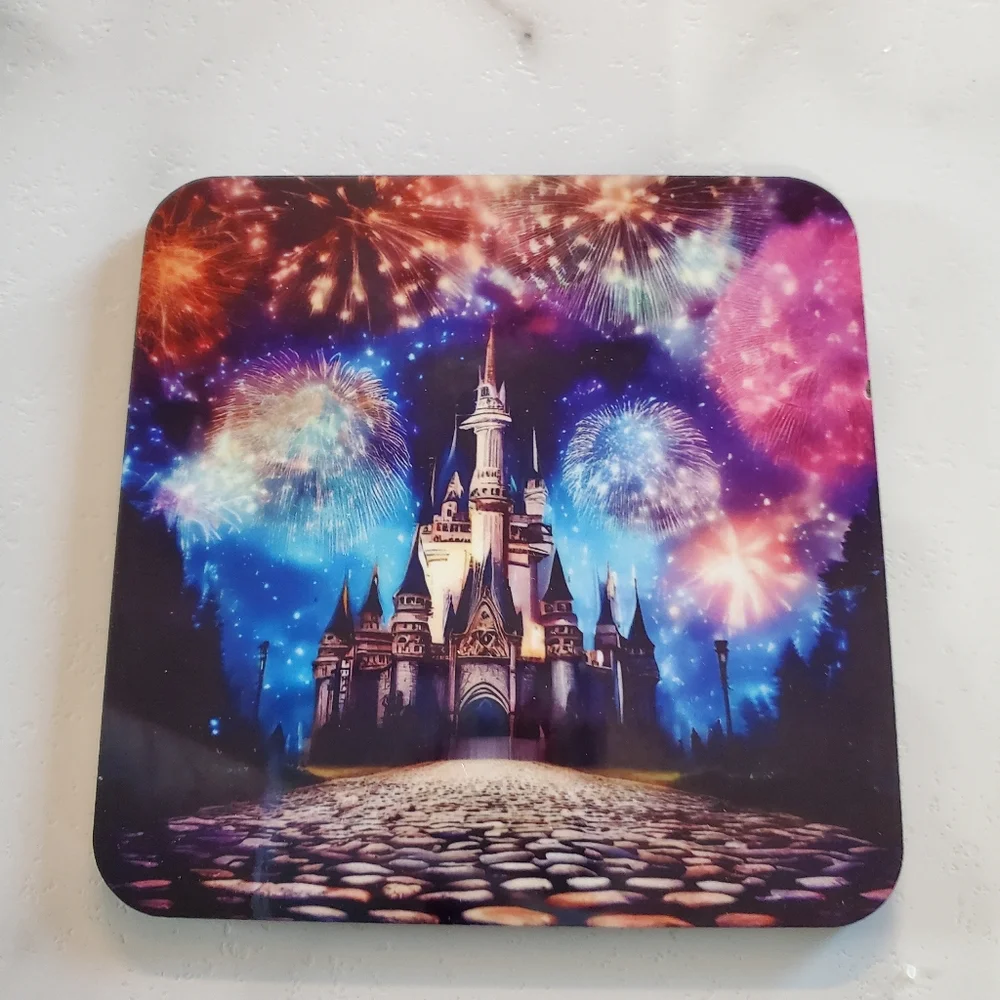 2 Pack Cinderella Castle & Fireworks Coasters
